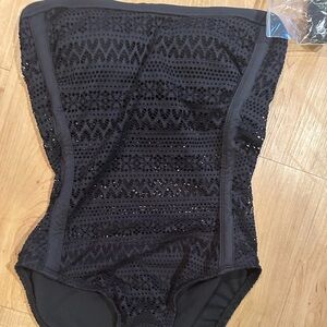 Black Polyester one piece bathing suit